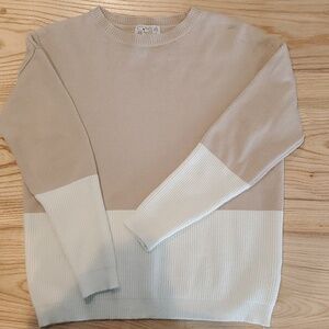 Poof Apparel Tan/Cream color block sweater.